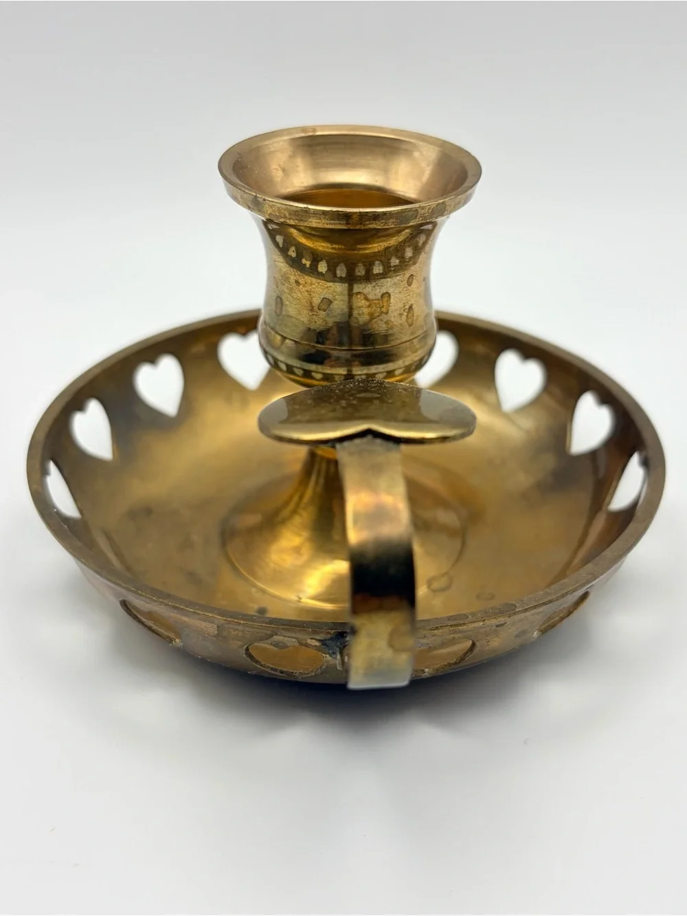 Brass Heart Pierced Chamberstick Candle Holders - Brass